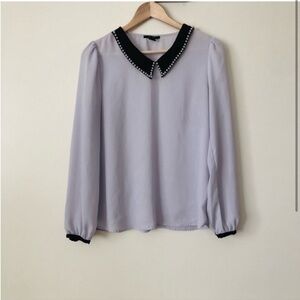 F21 Lavender Blouse with Black Pearly Collar